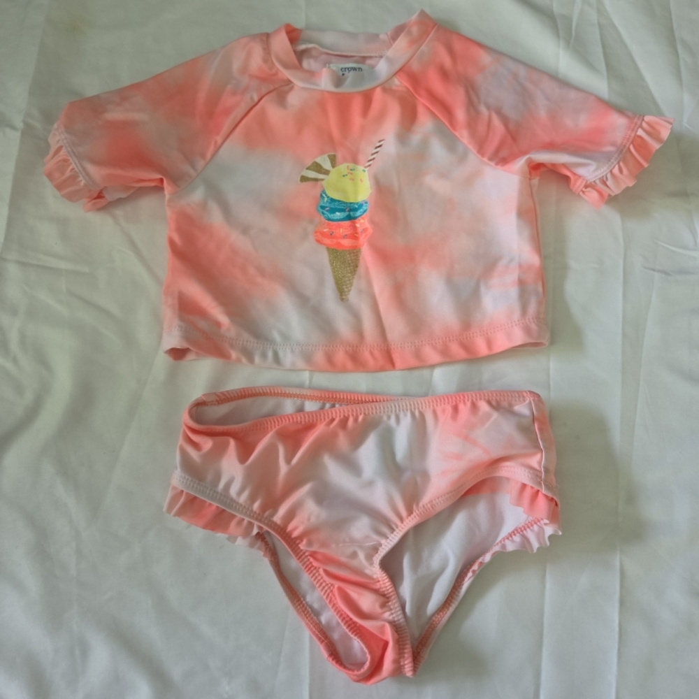 Crown & ivy girls size 5 orange sherbet ice cream bathing suit #WS4